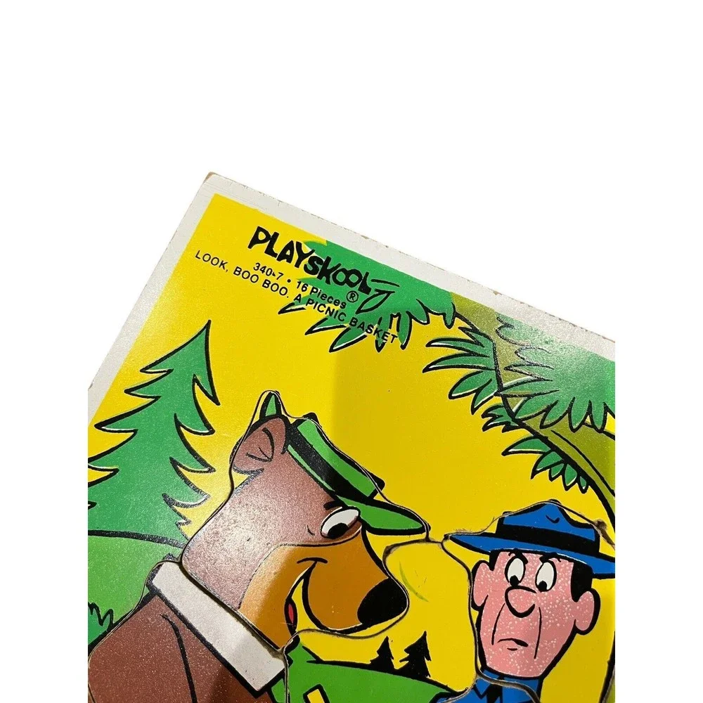 2 set Vintage 1980 Wooden Tray Puzzles Yogi Bear Boo Boo Fantasia Mickey Disney